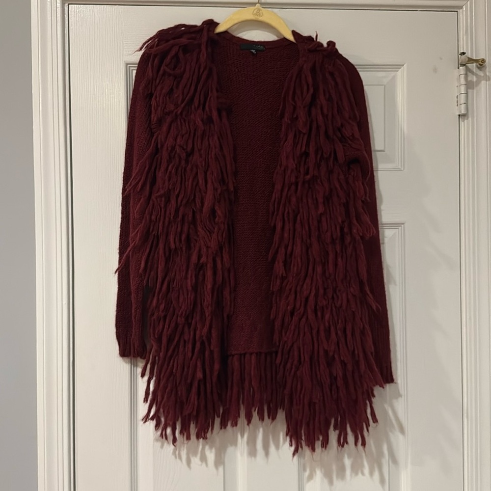 Ladakh Fringe Sweater in Deep Red